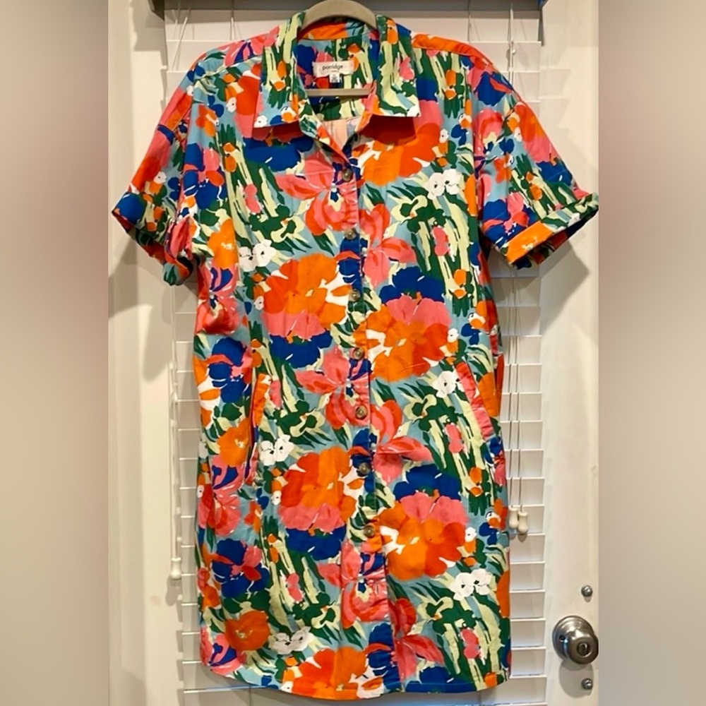 Anthropologie Porridge Watercolor Mini Shirtdress, Size PL
